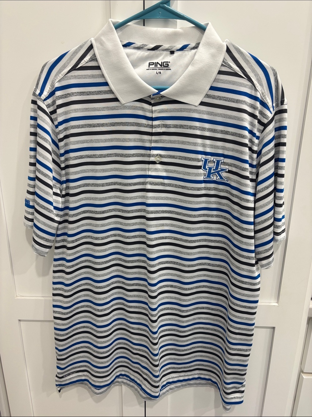 Ping Men's Striped Polo - White, Blue & Black
